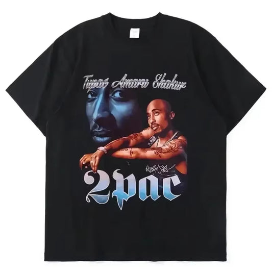 Kawaii T-Shirt Rapper Tupac Tops Hip Hop Streetwear Y2K Tops Funny Short Sleeves Tee Shirt Oversized Men Women T Shirt