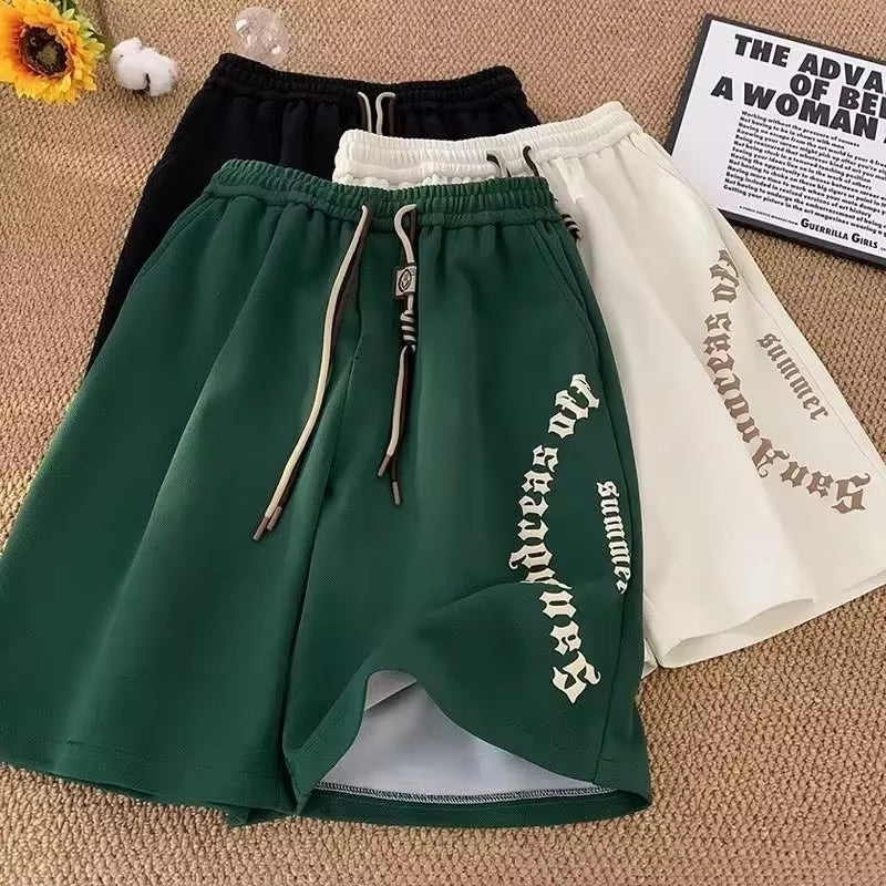 M-5XL Men Shorts Casual Short Pants Oversize Beach Shorts Retro Letters Print Sports Shorts Five Points Shorts Men'S Clothing