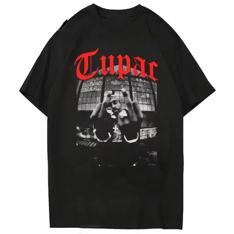 Kawaii T-Shirt Rapper Tupac Tops Hip Hop Streetwear Y2K Tops Funny Short Sleeves Tee Shirt Oversized Men Women T Shirt