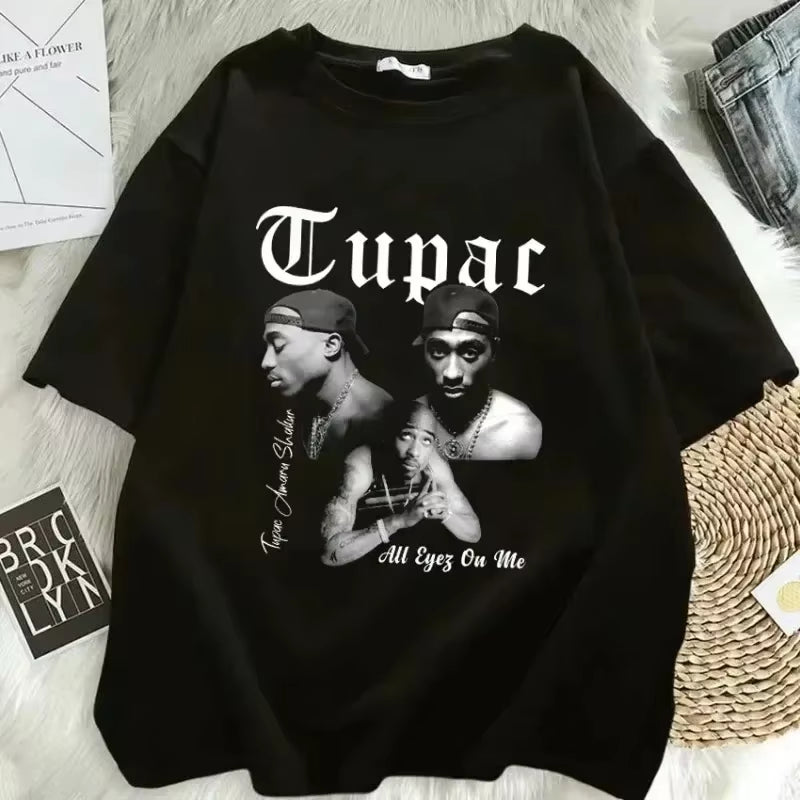 Kawaii T-Shirt Rapper Tupac Tops Hip Hop Streetwear Y2K Tops Funny Short Sleeves Tee Shirt Oversized Men Women T Shirt