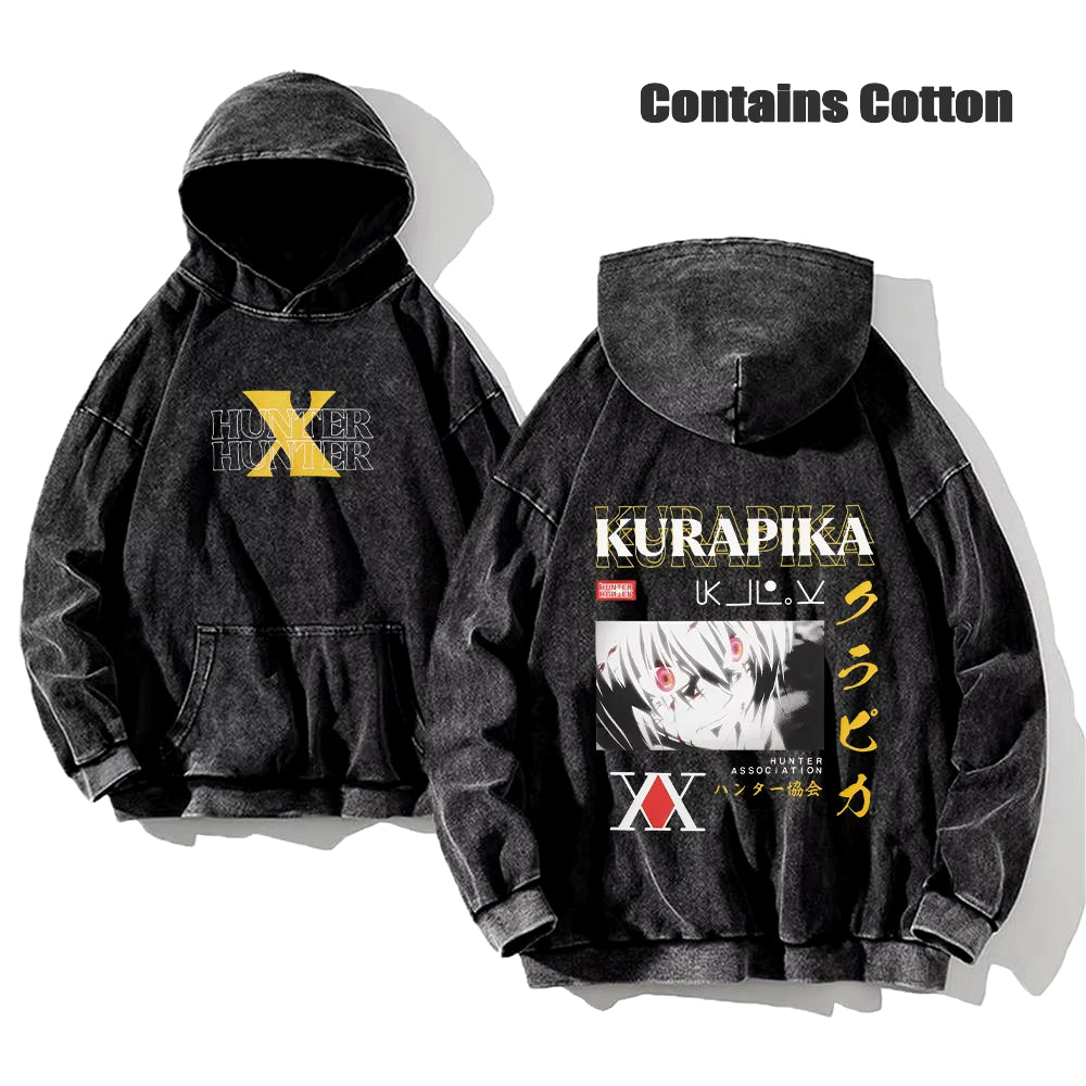 Anime Hunter X Hunter Washed Hoodies Manga Printed Hoodies for Men Harajuku Pullover Contains Cotton Sweatshirts Clothing Unisex