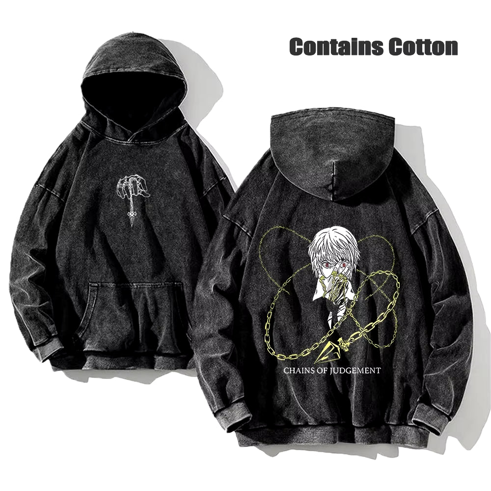 Anime Hunter X Hunter Washed Hoodies Manga Printed Hoodies for Men Harajuku Pullover Contains Cotton Sweatshirts Clothing Unisex